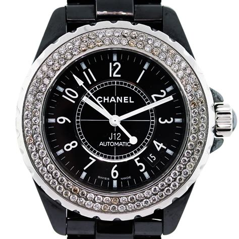 chanel diamond watch black|chanel j12 diamond bezel.